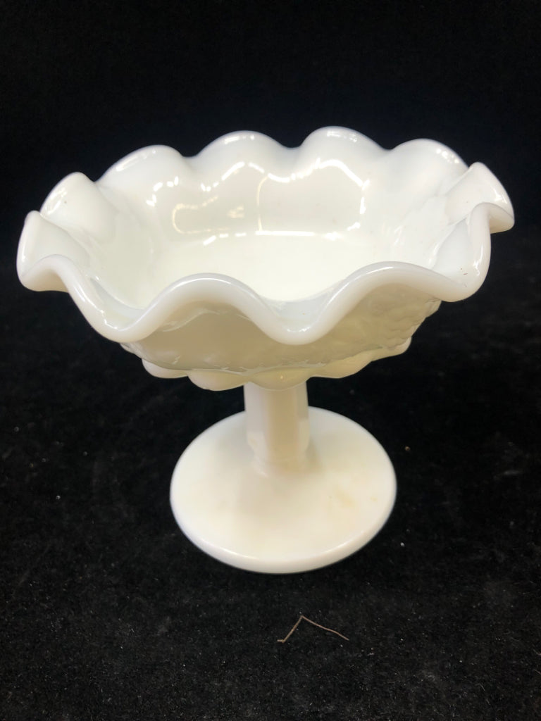 VTG MILK GLASS GRAPE EMBOSSED SMALL COMPOTE.