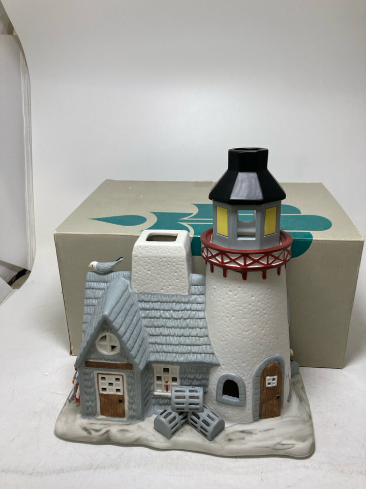 IN BOX LARGE STONEY HARBOR LIGHTHOUSE PO383 TEA LIGHT HOLDER.