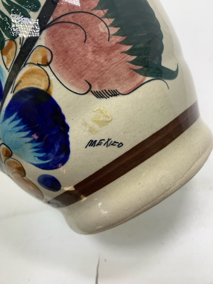 GREY VASE W/ COLORFUL DETAILS LONG NECK.