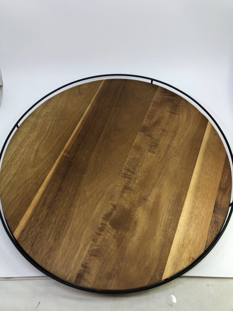 WOOD LAZY SUSAN W/METAL BORDER.