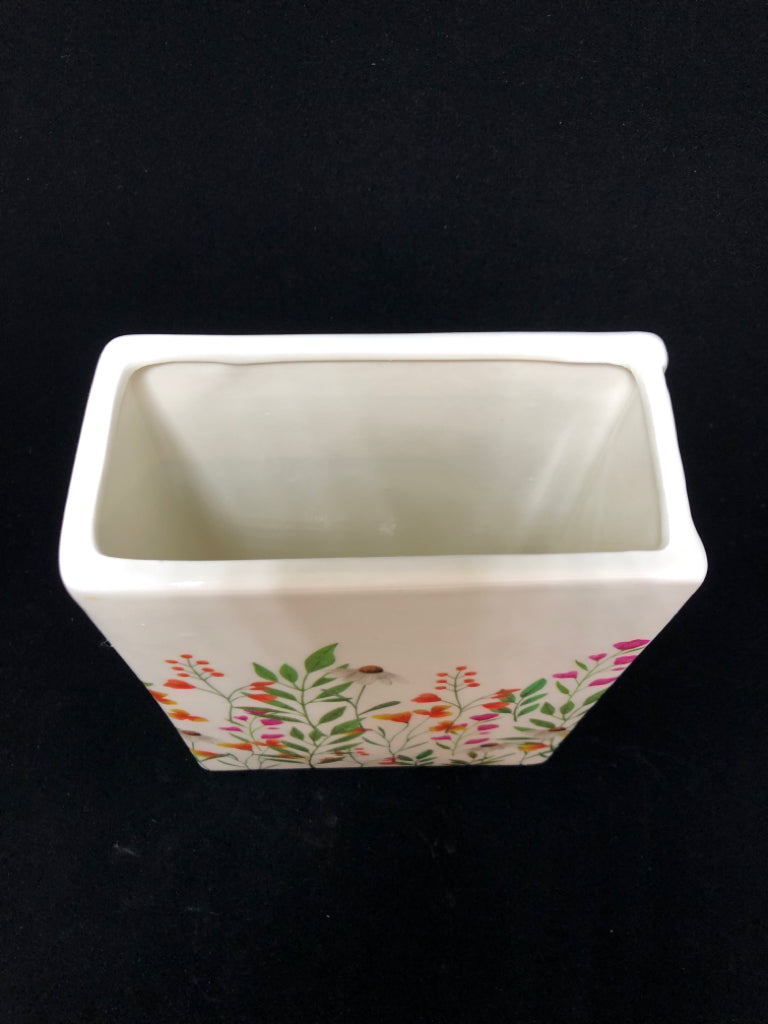 CERAMIC FLORAL BOOK-STYLE VASE.