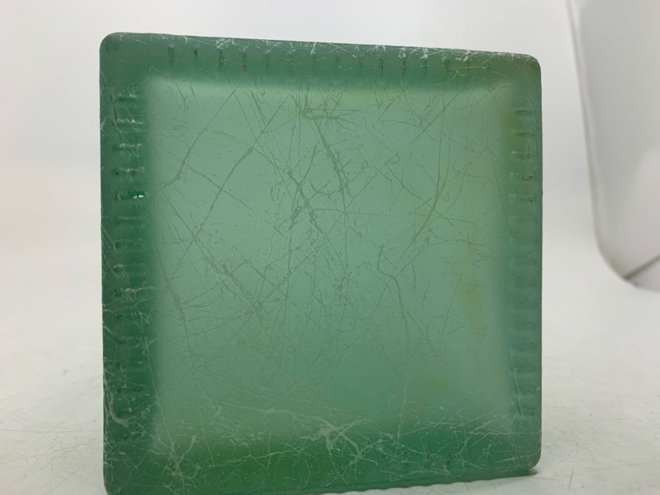 FROSTED SPLATTER GLASS SQUARE VASE.