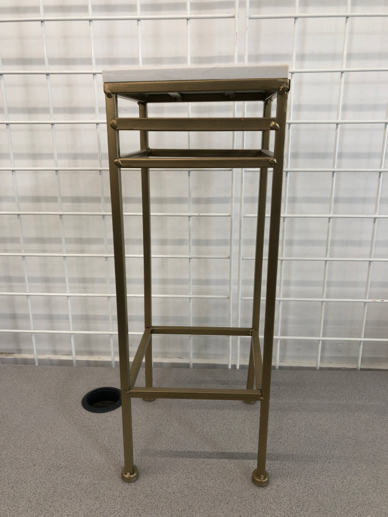 GOLD BASE MARBLE TOP PLANT STAND.