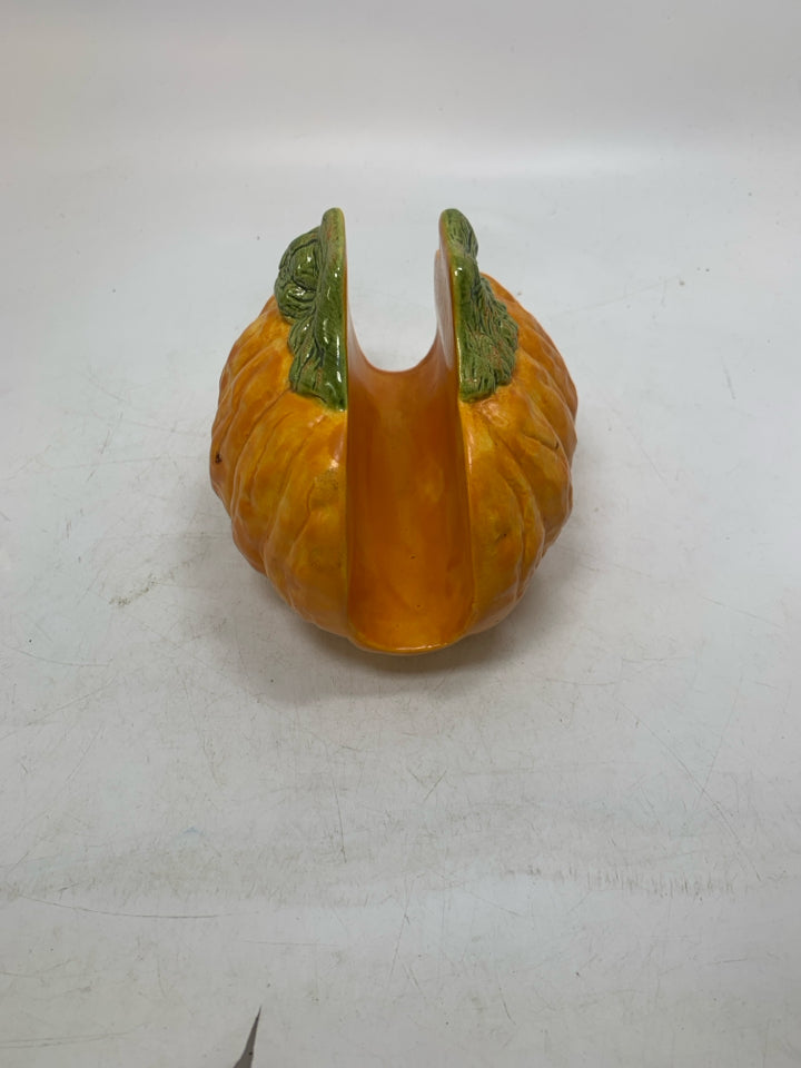 ORANGE PUMPKIN CERAMIC NAPKIN HOLDER.