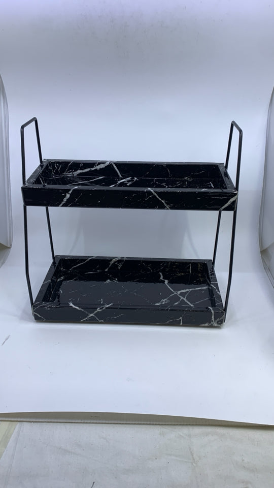 FAUX LEATHER 2 TIER MARBLE TRAYS.