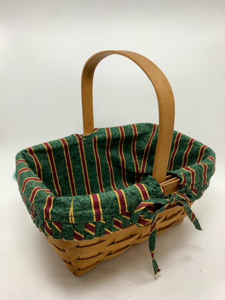 1992 BASKET W/RED & GREEN CLOTH LINER.