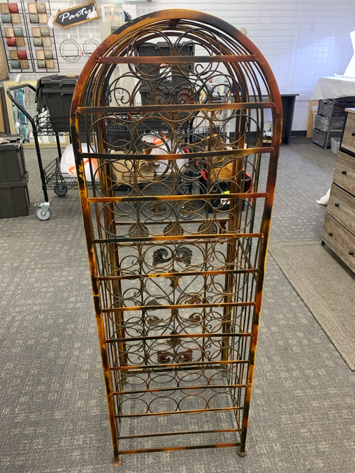 RUSTIC METAL FLOOR WINE RACK.