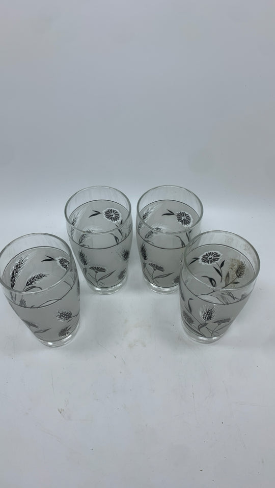 4 VTG FROSTED WHEAT PATTERN GLASSES.