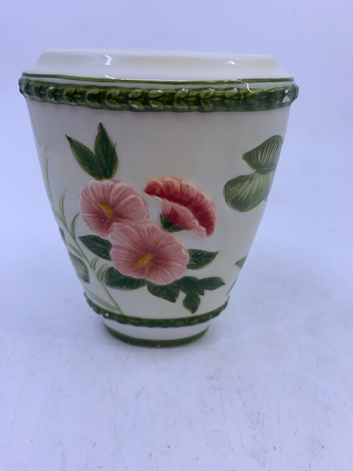 4 TROPICAL FLORAL BATHROOM SET- SOAP DISPENSER, SOAP DISH, TOOTHBRUSH HOLDER, SM