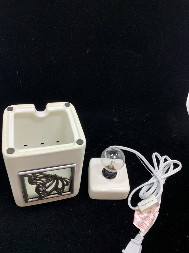 SCENTSY WHITE W/SILVER BUTTERFLY WAX WARMER.
