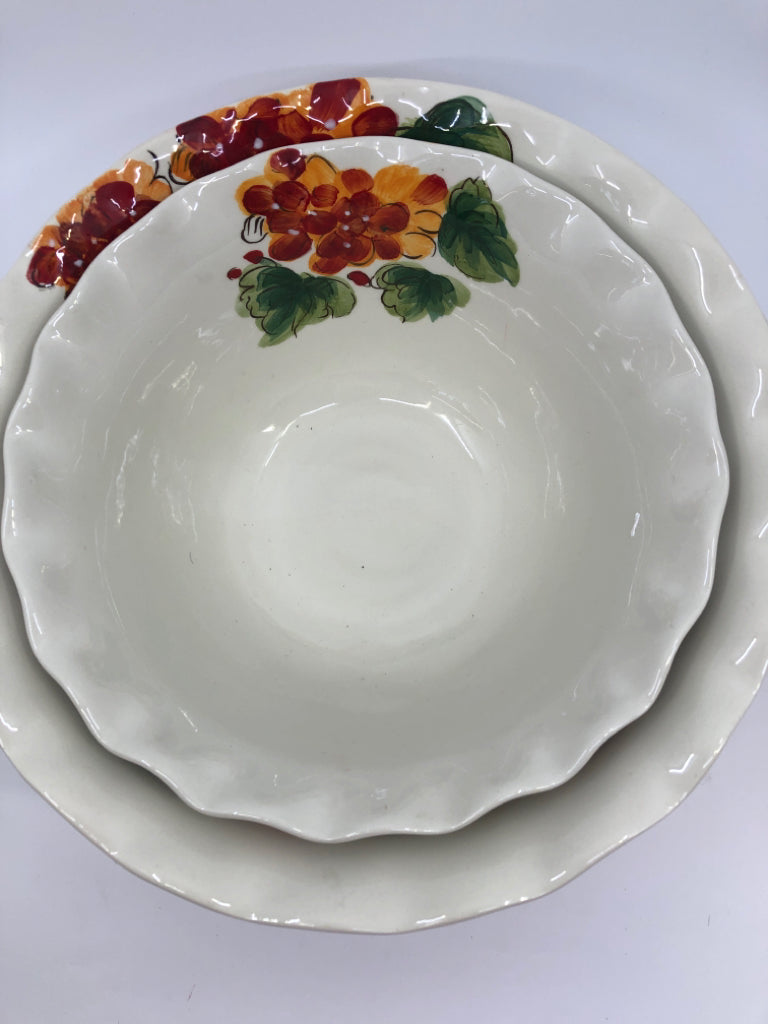 2 RED GERANIUM BLOOM FLORAL NESTING SERVING BOWLS.