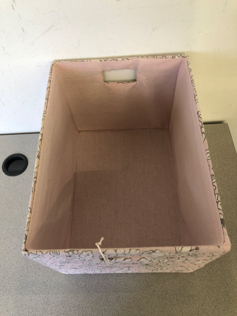 LARGE PINK FLOWER FABRIC BIN.