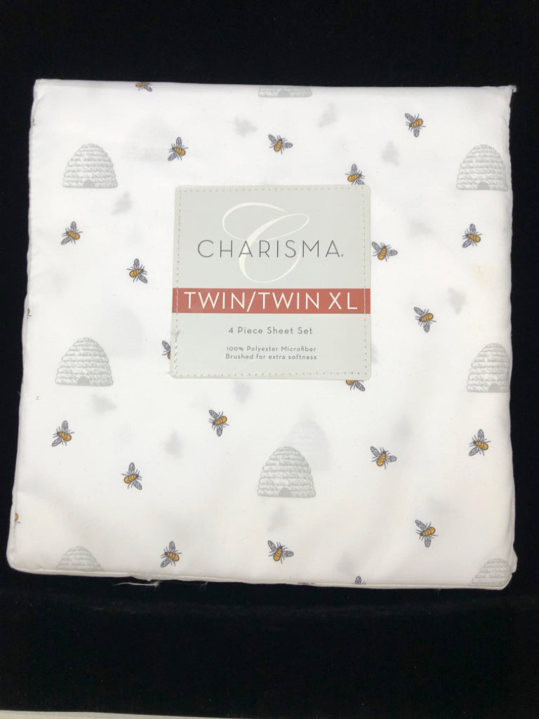 NEW 4PC TWIN BED SHEETS-BEE & HIVE