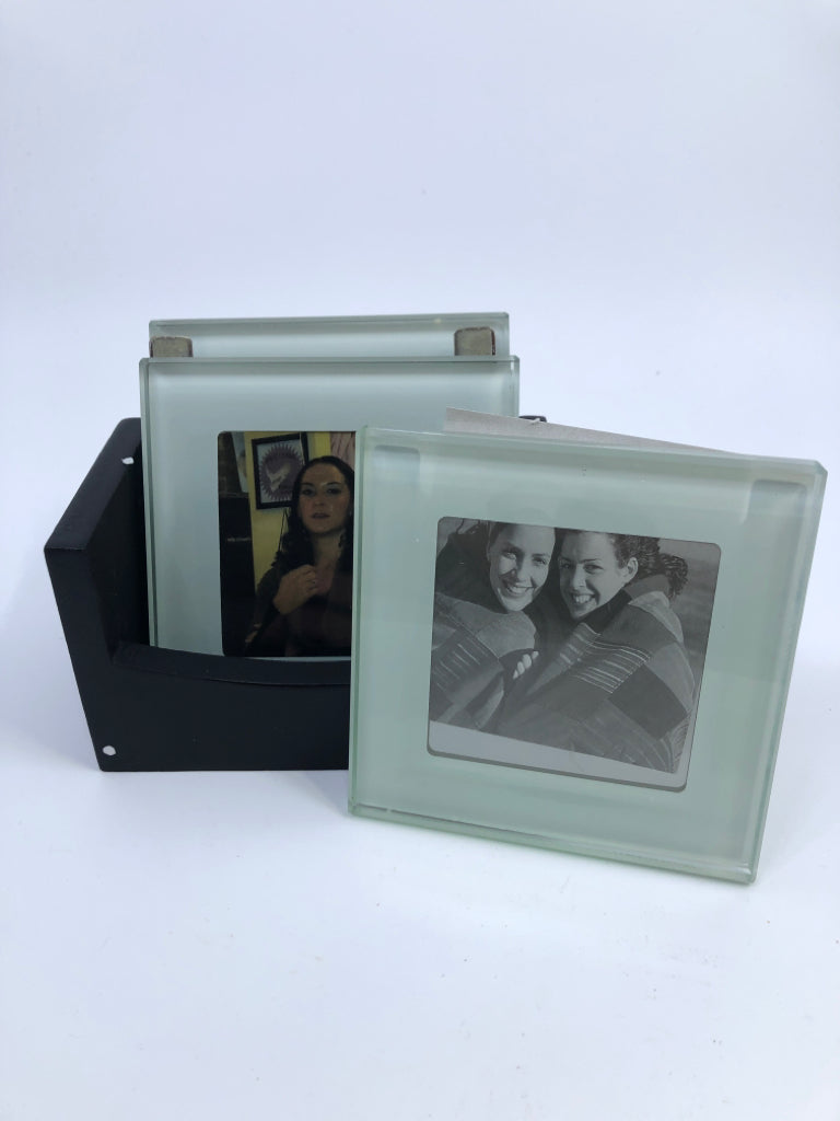 NIB 4 PHOTO COASTERS W/ HOLDER