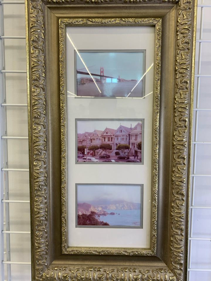 SAN FRANCISCO 3 PHOTOS IN GOLD FRAME WALL ART.