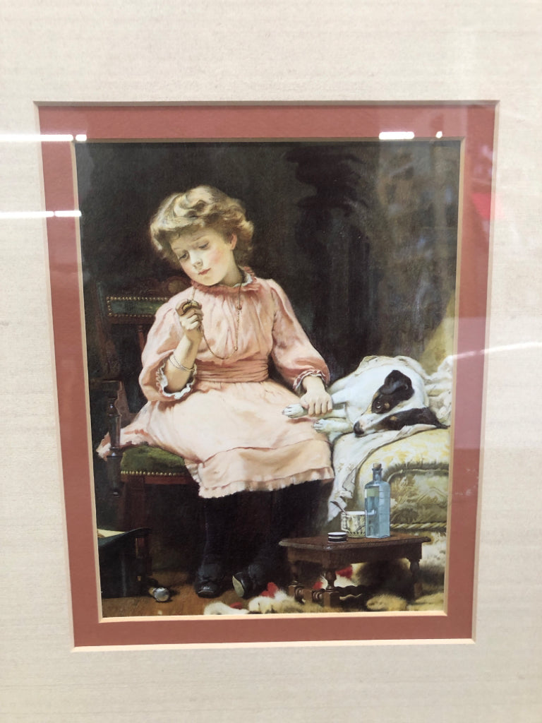 GIRL HOLDING DOG'S HAND WALL HANGING.