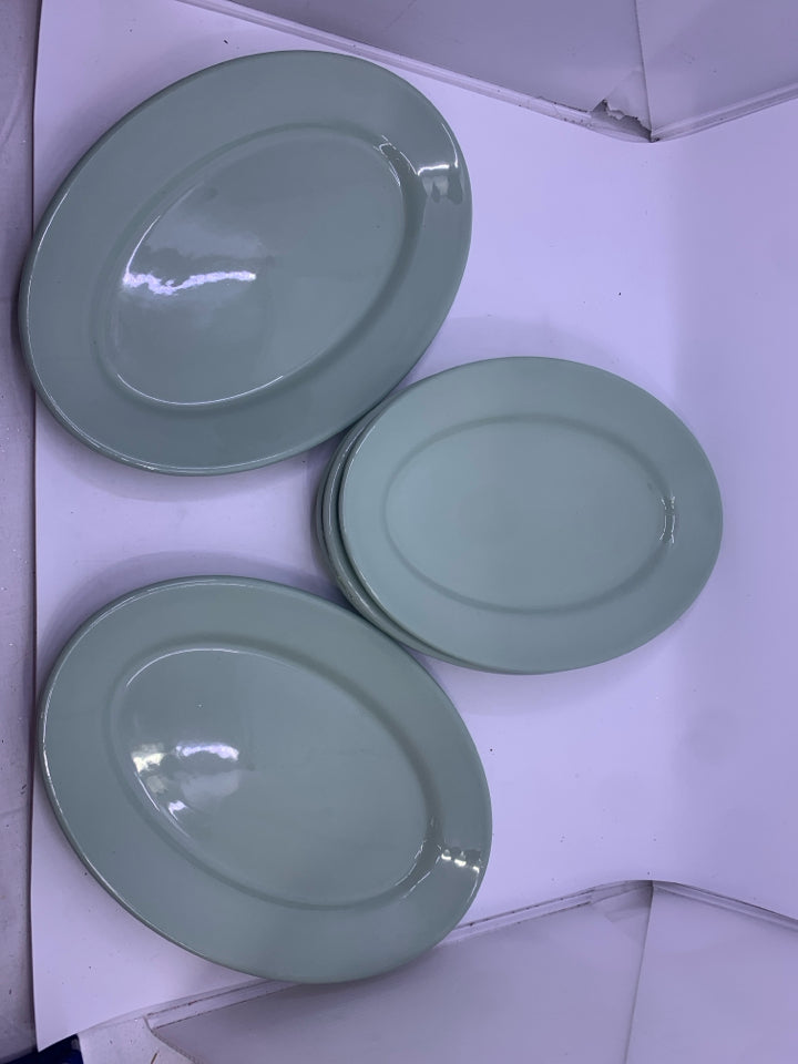 5 VTG OVAL MINT GREEN PLATES EVER-GREEN STERLING.