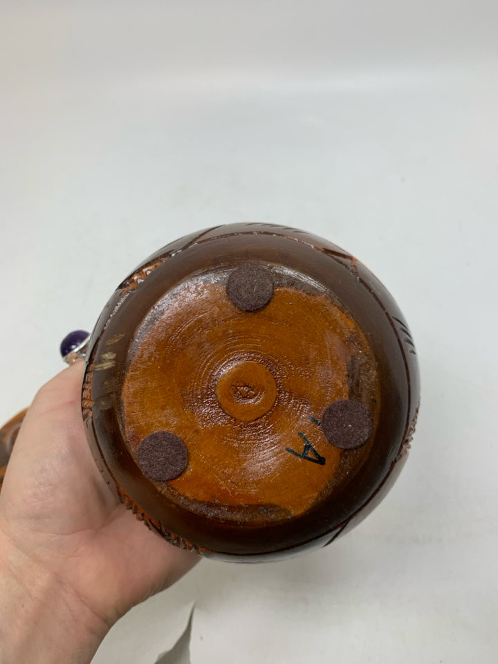 WOOD CARVED DETAILED CANISTER.