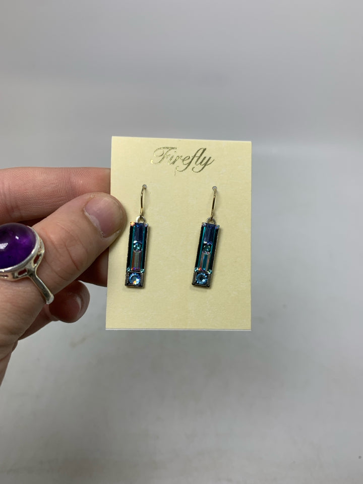 Firefly Blue Dangle Architectural Rectangle Earrings