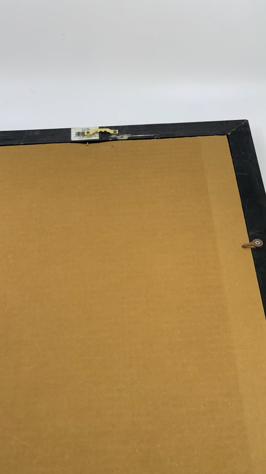 WATERCOLOR BIRDS ON LEAF BRANCH IN BLACK FRAME.