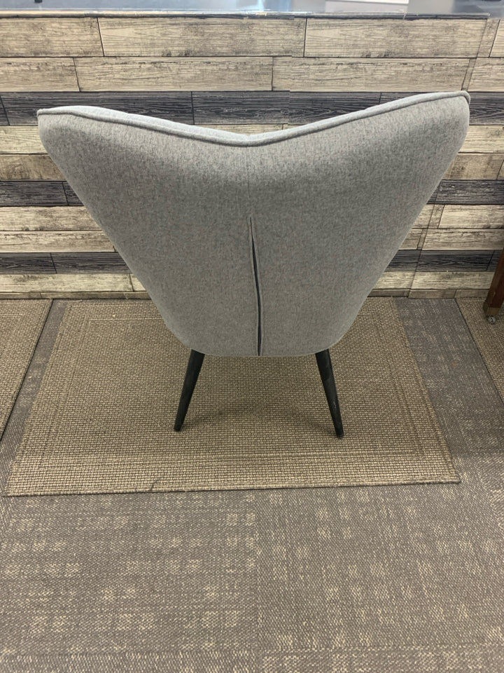 GREY HIGH BACK CHAIR W BLACK LEGS.