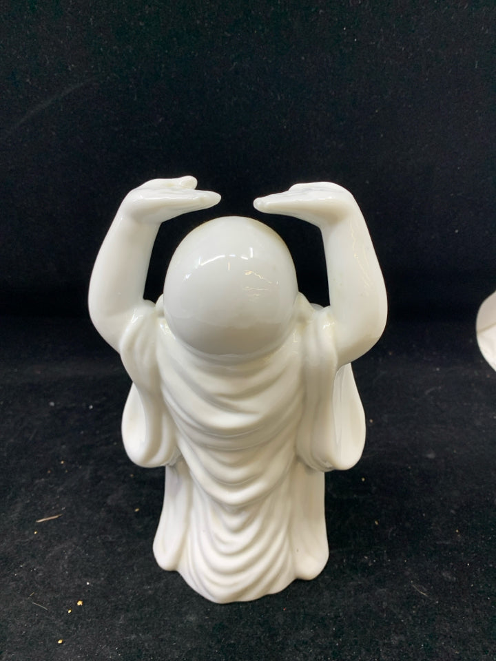 WHITE CERAMIC LUCKY BUDDHA FIGURINE.
