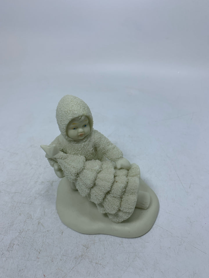 BABY DRAGGING CHRISTMAS TREE SNOWBABIES.