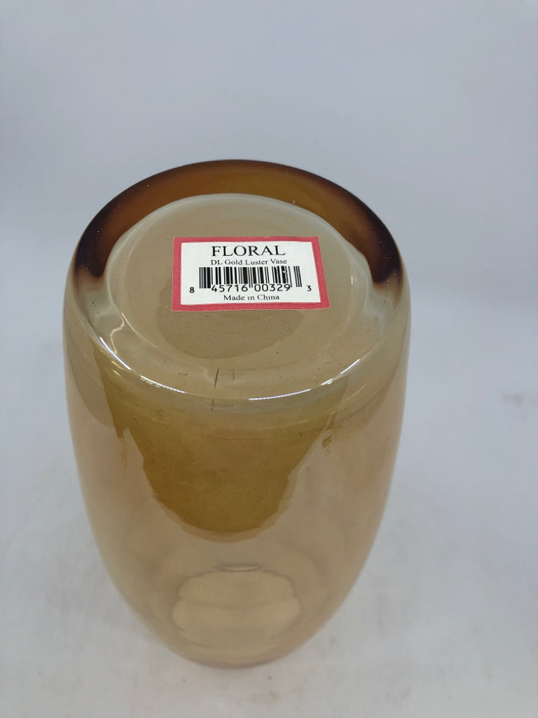 METALLIC/AMBER GLASS VASE.