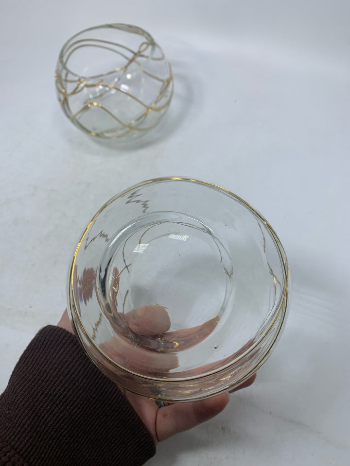 2 CLEAR GLASS CRYSTAL CIRCLE CANDLE HOLDERS W/ GOOD FUSED LINES.