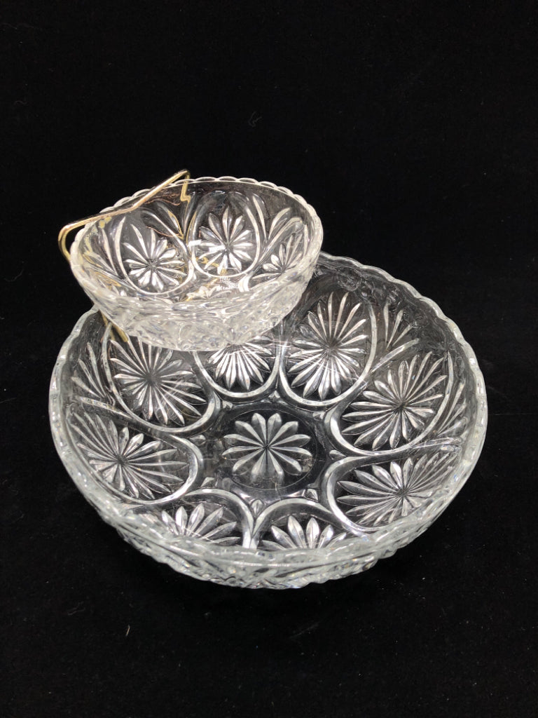 VTG 3PC CUT GLASS CHIP N DIP SET.