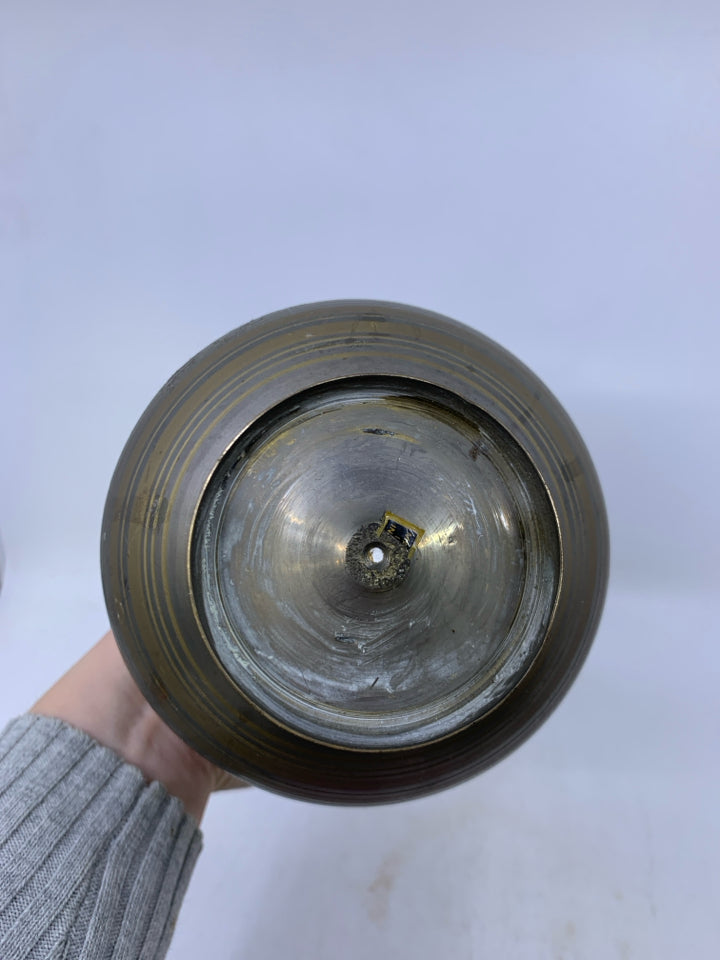 UN POLISHED FOOTED BRASS VASE W/ FLORAL ETCHING.