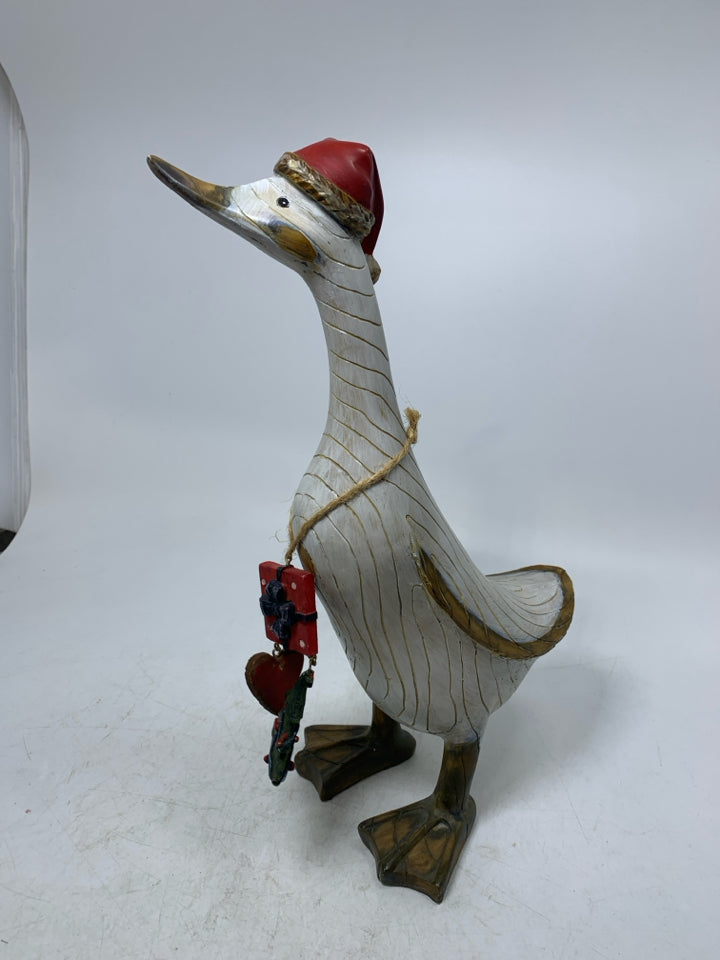 TII COLLECTIONS HOLIDAY RUSTIC RESIN DUCK W/ SANTA HAT/CHARMS.