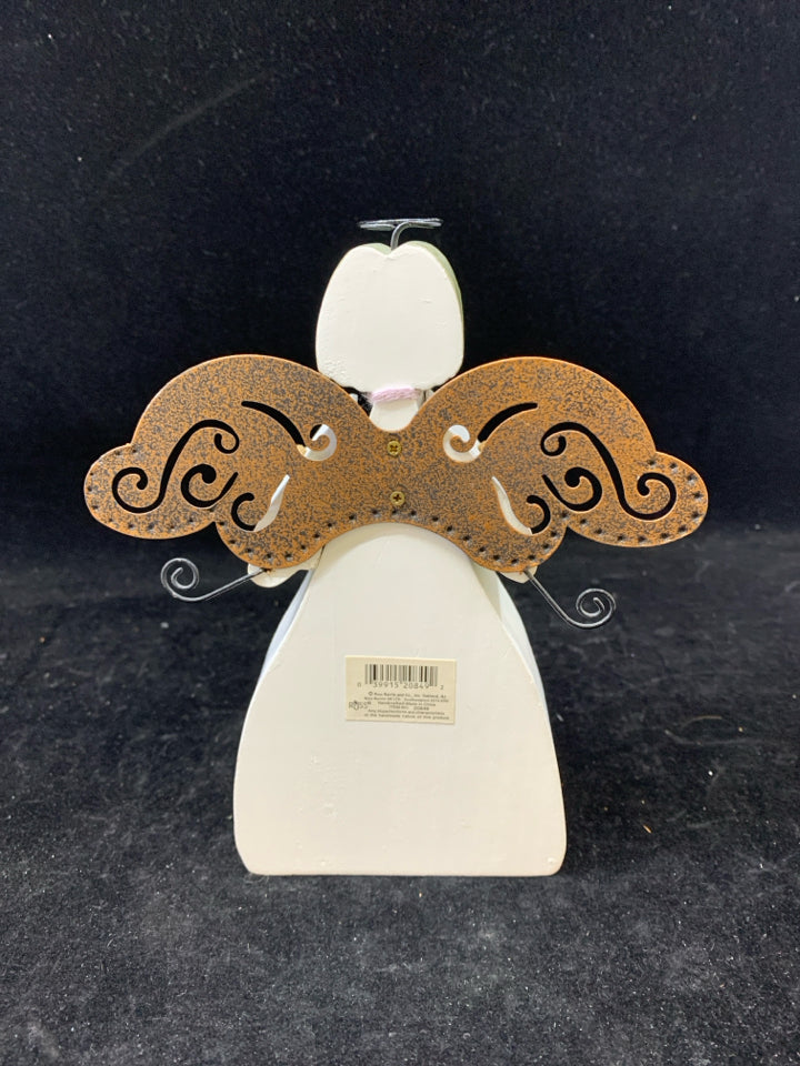 WOOD & METAL DECORATIVE ANGEL FIGURINE.