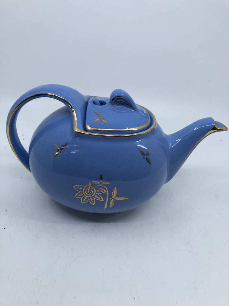 VTG BLUE W/ GOLD DETAIL TEAPOT- HALL.