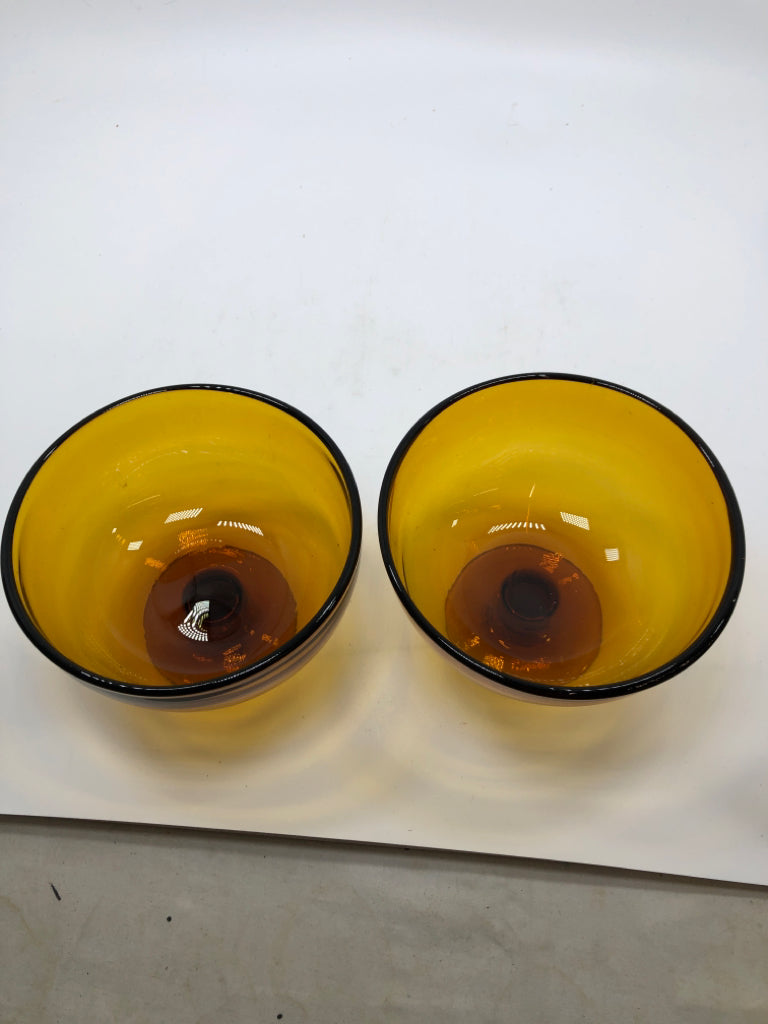 2 AMBER GLASS DESSERT BOWLS.