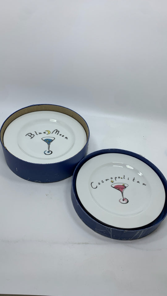 4 MARTINI COCKTAIL PLATES IN BOX.
