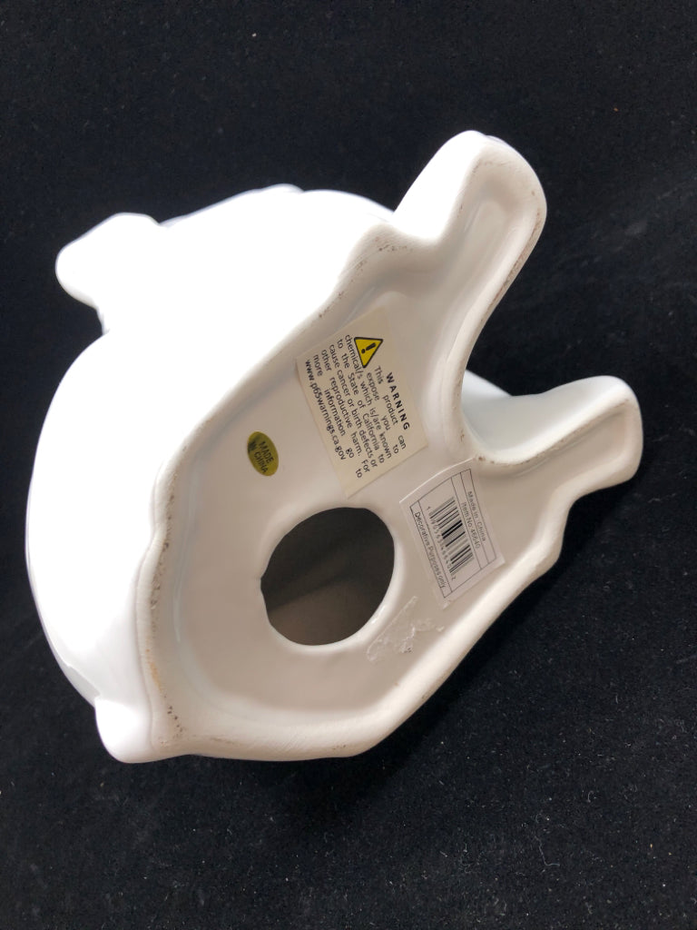 WHITE CERAMIC BULLDOG FIGURINE.