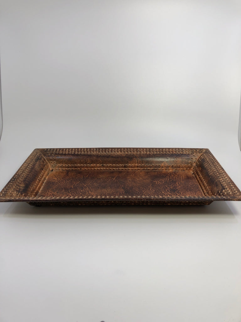 BROWN METAL RECTANGULAR TRAY.