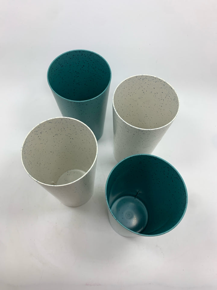 4PC BLUE & WHITE RECYCLED CUPS.