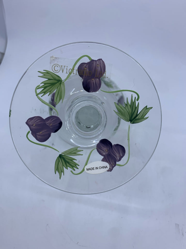 SLANTED GRAPE PAINTED CANDLE HOLDER.
