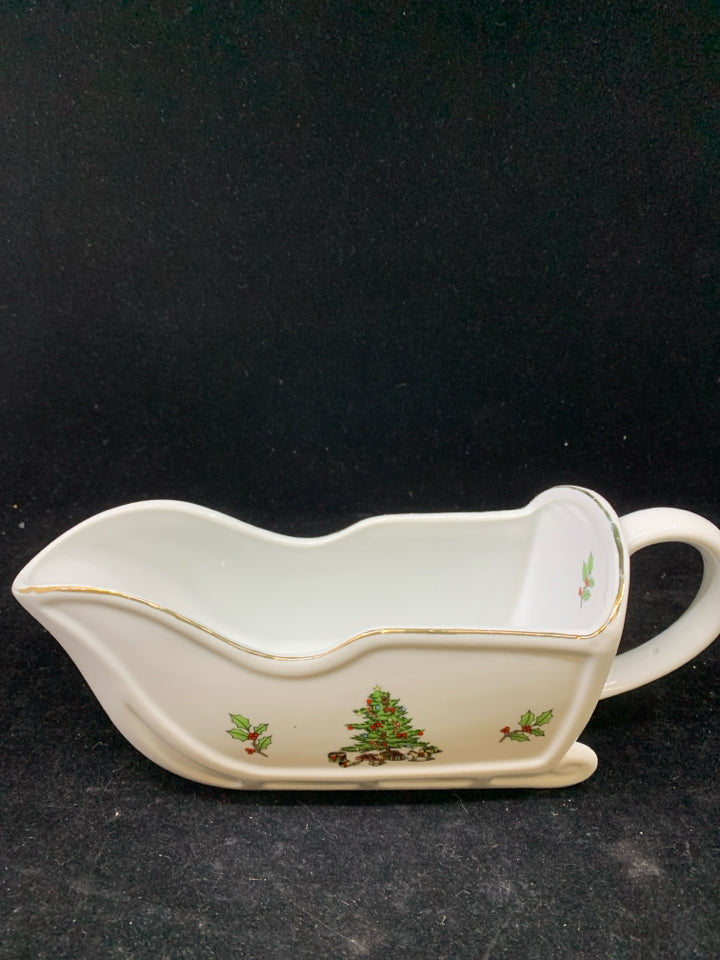 WHITE SLED GRAVY BOAT CHRISTMAS TREE.