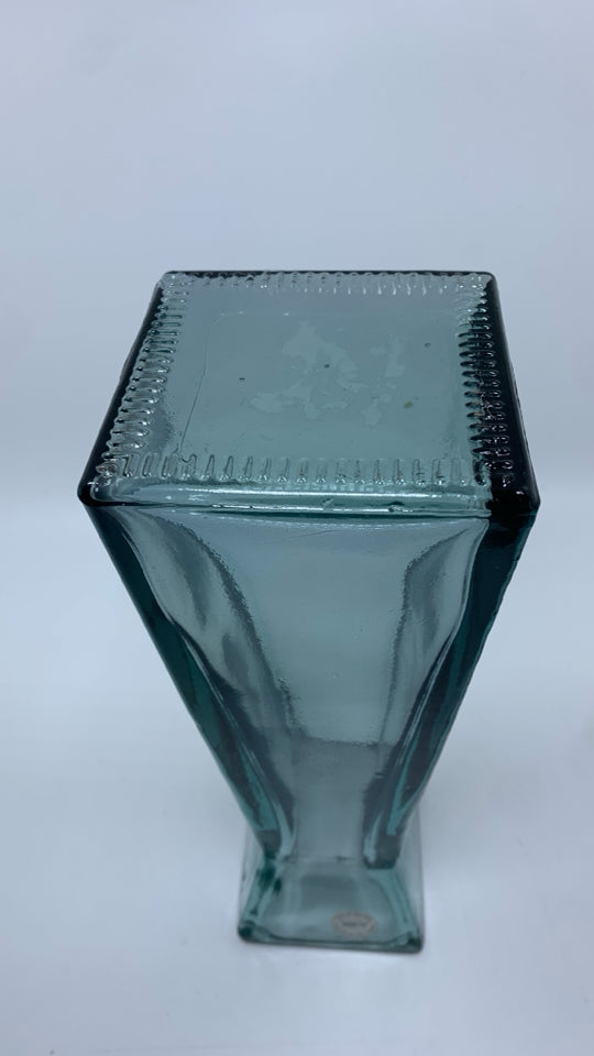 SAN MIGUEL RECTANGULAR BLUE GLASS VASE.