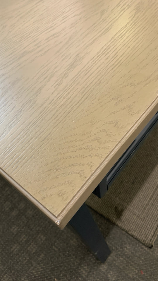 2-TONED WOOD-TOP BLACK DESK W/INDUSTRIAL HANDLES.