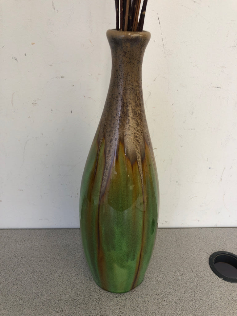 GREEN DRIP VASE W TWIGS.