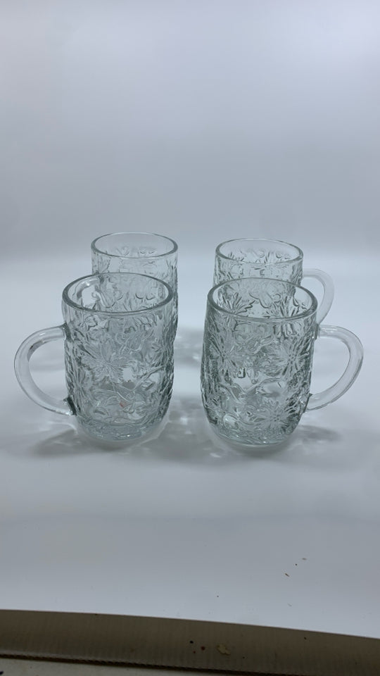 4 PRINCESS HOUSE FANTASIA POINSETTIA EMBOSSED GLASSES.