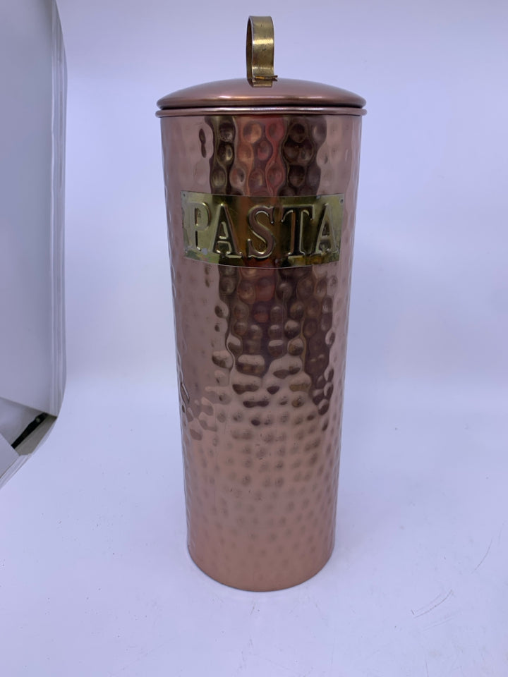 HAMMERED COPPER METAL PASTA CANISTER.