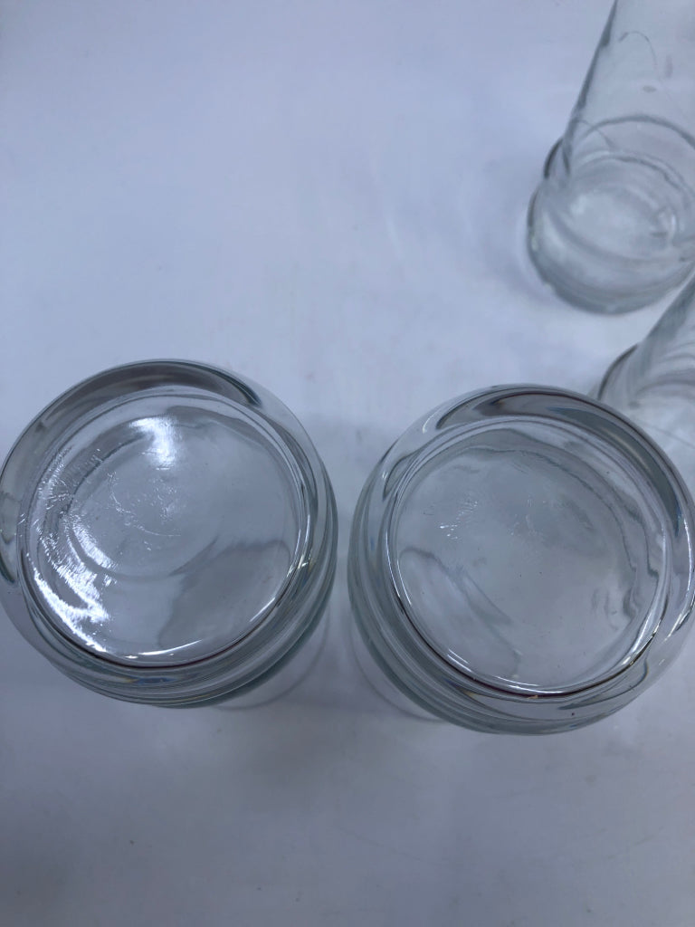 4 ETCHED GLASS TUMBLERS.