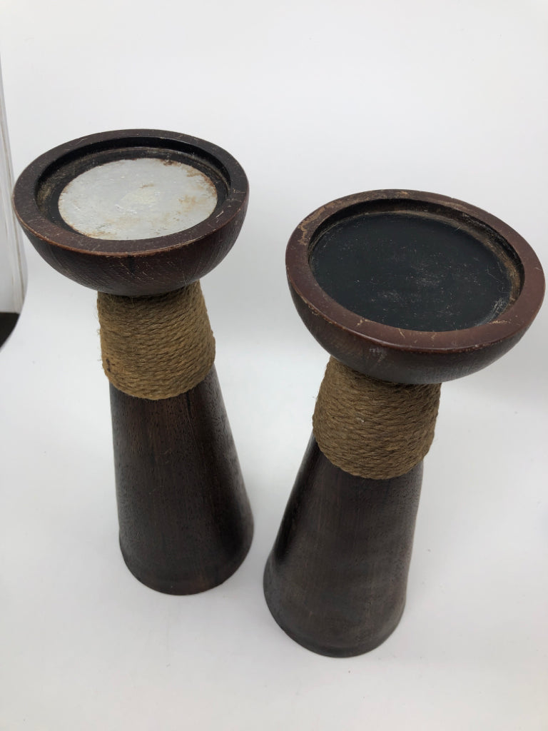 2 WOODEN CANDLE STANDS W/FAUX CANDLES.