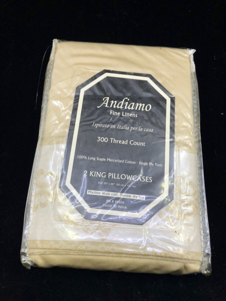 NIP ANDIAMO CREAM W TAN KING PILLOW CASES.