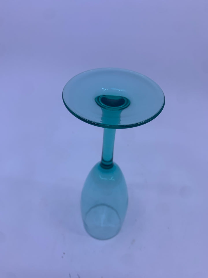 6 TEAL CHAMPAGNE FLUTES.